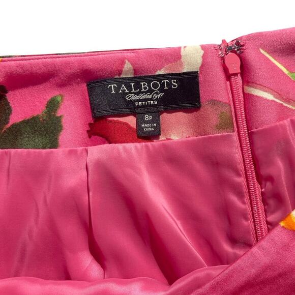 Talbots Floral Pencil Skirt Pink Multicolor Cotton Blend Petites - Size 8P - Picture 4 of 10